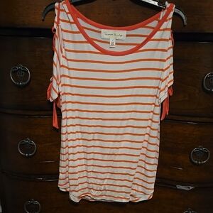 French Laundry Orange and White Top sz lg  lace up sleeve